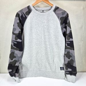 Southpole Camo Sleeve Raglan Crewneck Sweatshirt Gray Black Sz L